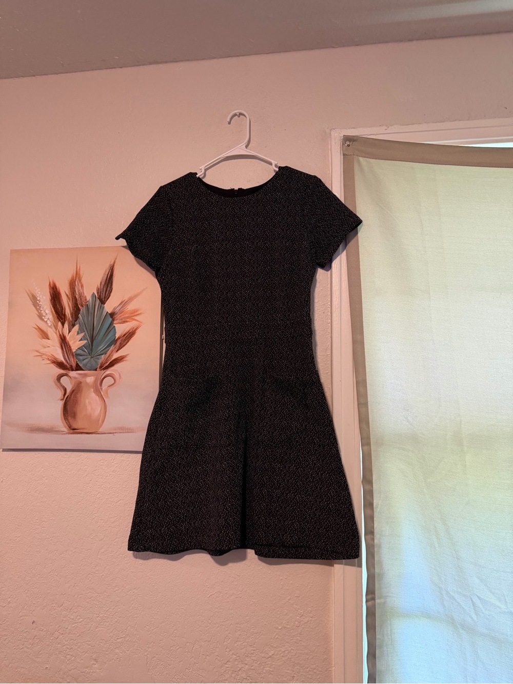 LOFT Black Short-Sleeve Mini Dress